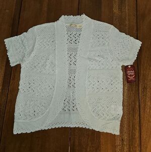 Faded Glory Open-Knit Short Sleeve White Cardigan